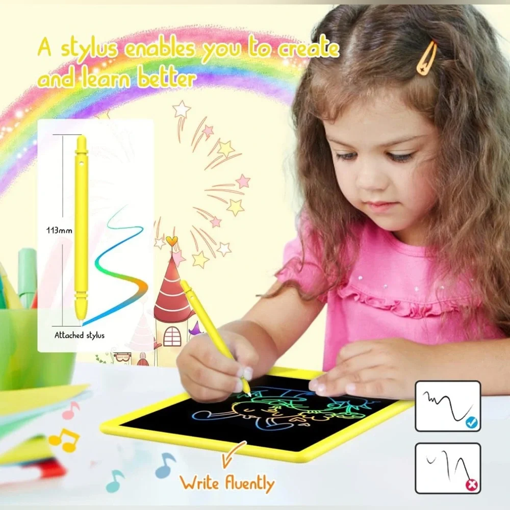 LCD Writing Drawing Tablet 12.5” Doodle Board Pad Toy Colorful Yellow NEW in Box